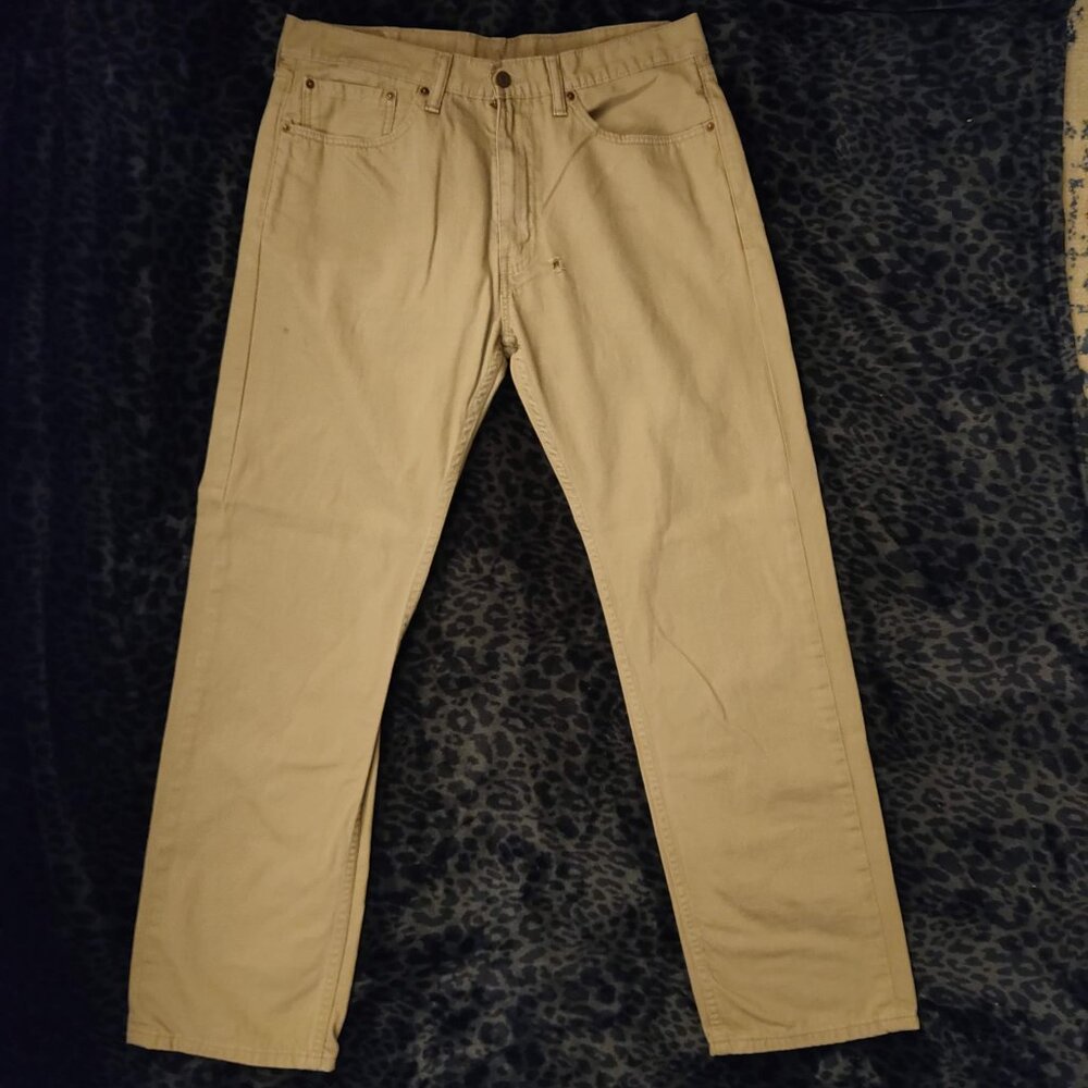 Mens Levi's 505 Khaki Denim Jeans - Size W36 L32